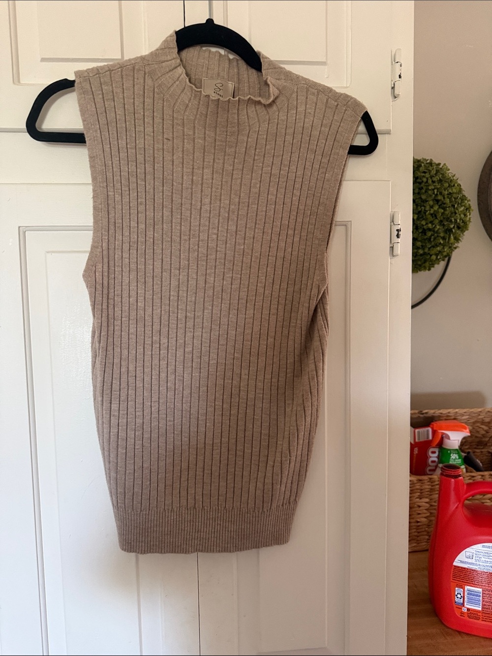 Sioni Ribbed Sleeveless Knit Top in Beige